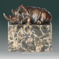 Animal Bronze Sculpture Rhinoceros Carving Deco Brass Statue Tpal-272